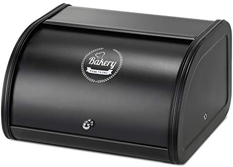 Hossejoy Metal Bread Box, Countertop Bread Storage, Bread Boxes with Roll Top Lid, Bread Bin Container Holder, Breadbox Holds for Your Kitchen Counter (Black)