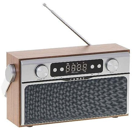 Camry CR1183 Radio Bluetooth, Diseño Retro, Sintonizador FM, 2 Altavoces 8 W, Memoria 50 Emisoras, Reproducción MP3, Puerto USB y Tarjeta SD, Inalámbrica, Portátil, Pantalla LCD, Madera/Acero