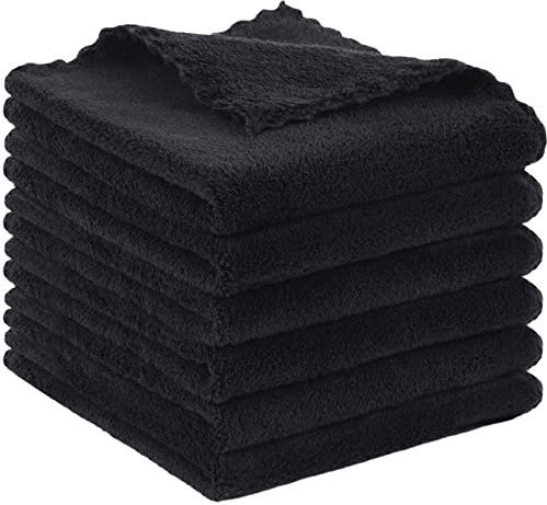 SUNLAND Mikrofaser Abschminktuch 6 Stück ultraweich Waschlappen Gesicht wiederverwendbar Makeup Entferner Tuch Waschbar Gesichtstücher Schwarz 30 x 30 cm