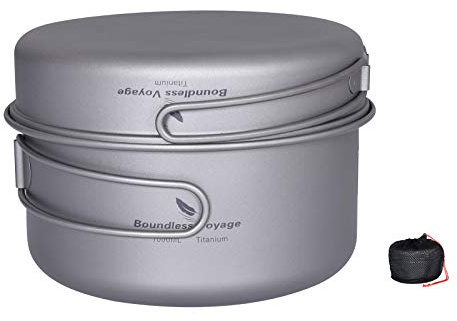 Boundless Voyage Ti15114A - Juego de tazas portátiles de titanio con asas plegables para camping, senderismo, al aire libre, vajilla