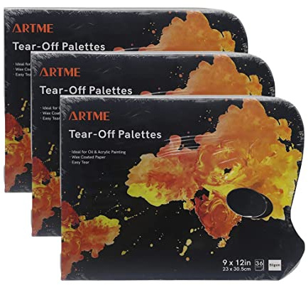 ARTME Palette Peinture Jetable 3pcs– Bloc 36 Feuilles 23 x 30,5 cm | Palette Papier avec Trou Pouce | sans Nettoyage | Acrylique, Huile, Aquarelle & Gouache