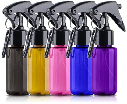TANSHINE Small Portable Hand Sanitiser Spray Bottle, 2oz/50ml Travel Size, Refillable Face Mister with Clip, 5pcs