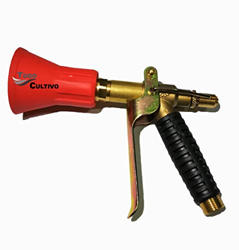 Kort laton fumigar pistol. för funcigider och insekticider. Bred kampanj. Mellangänga med racord för slang. (racord 12mm)