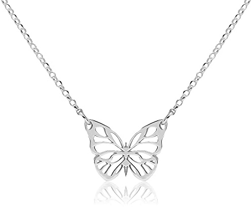 WANDA PLATA Collar Mariposa en Plata de Ley, Gargantilla con Colgante Mariposa para Mujer, Joya con Cadena Regulable Chica Joven en Caja de Regalo