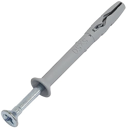 AERZETIX - C67155 - Lot de 100 Chevilles à Clou Ø5x50mm à collerette biseautée en polyéthylène + 100 Clou-vis Ø3.5x55 mm à tête fraisée PZ2 en Acier - à Frapper - ossature métallique béton Brique