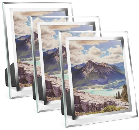 Cinnani Cornice Foto 20 x 25, Cornice Trasparente set di 3, Argento in Vetro, Cornice Personalizzata Con Foto per Casa, Ufficio, Matrimonio, Regalo