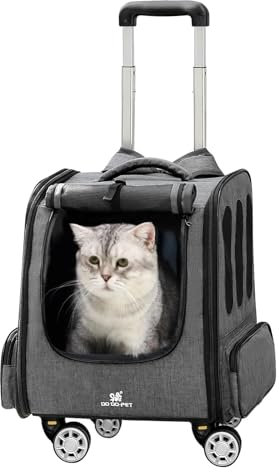 BEAUTYMONKEY.K Haustier Rucksack mit Rollen für Katzen bis 4kg - Katzenrucksack mit Rollen - Katzen Trolley,Grau