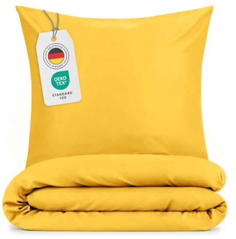 Blumtal Bettwäsche 155x200cm + 2X 40x80cm Kopfkissenbezug - Oeko-TEX zert. Mikrofaser Bettwäsche Set - Mikrofaser Bettbezug bis 95 °C - Deckenbezug + Kissenbezug 3-teilig - Duvet Cover Spicy Mustard