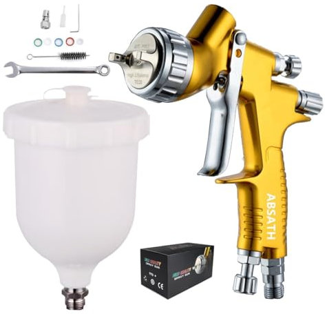 HVLP Pistola de pulverización de aire, kit de pistola de pintura de carrocería automática, pistola de pintura automotriz con boquillas de 1.3 mm y taza de capacidad de 600 CC para pintura de casa,