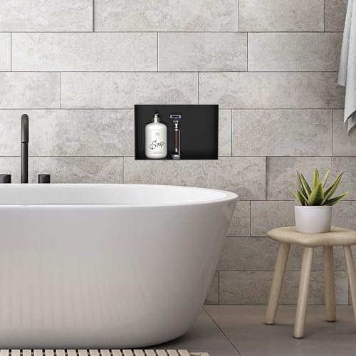 LuxeBath Nicchia a Parete senza Bordo in Acciaio Inossidabile 20x30x10 cm Nero Nicchia da Muro senza Cornice per Bagno Ripiano da Incasso senza Telaio per Doccia Contenitore per Utensili da Bagno