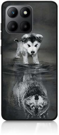 DiaryTown Funda para Honor X8 5G / Honor X6 4G Carcasa Protectora Antigolpes Silicona Case con Animale Diseño Bonito Cubierta Ultra Thin Cover Negro Mate Funda para Honor 70 Lite - Perro/Lobo