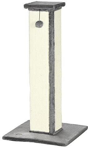 PawHut Kratzstamm, 81cm Kratzsäule, Sisal-Katzenkratzbaum mit Spielball, Kratzbaum für Katzen, Kratzmöbel für Katzen bis 5 kg, Indoor, Grau, Creme