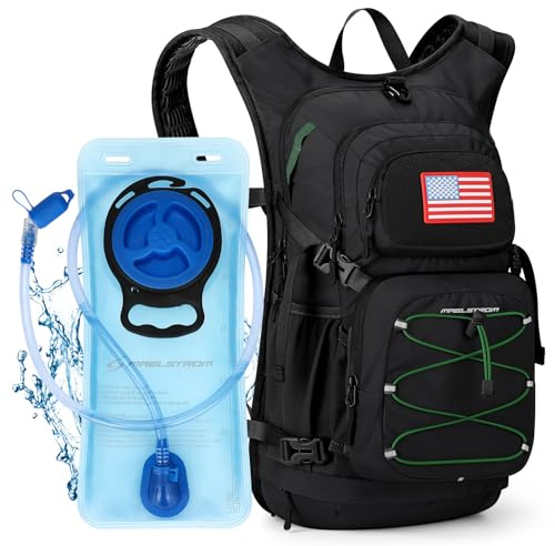 Maelstrom Hydration Hiking Backpack with 2L/3L Water Bladder, Water Running Backpack Men Women Lightweight Insulation for Hiking, Cycling, Running, Climbing, Camping (1.Black, 2L Bladder)