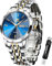 OLEVS Herrenuhren mit Datum Kalender Geschäft Quarz Armbanduhr Analog Edelstahl Wasserdicht Leuchtend Zwei-Farbig Casual Armbanduhr