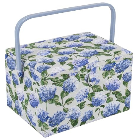 Hobby Gift Large Sewing Box Organiser with Handle - Cotton Basket Sewing Storage Box, Craft Storage Boxes with Compartments for Tools & Accessories - 23.5 x 31 x 20cm, Hydrangea