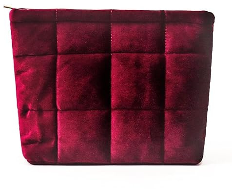 HFLZBRO Puffy Quilted Makeup Bag, Cosmetic Travel Pouch, Wine Red Velvet