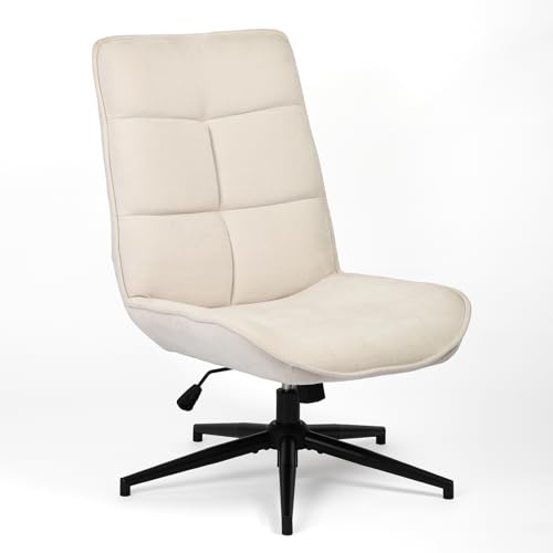 Meuble Cosy Fauteuil Salon Chaise de Coiffeuse Fonction d'inclinaison Pivotant sur 360° pour Chambre Bureau Jambes Croisées avec Dossier sans roulettes en Tissu Chenille Beige