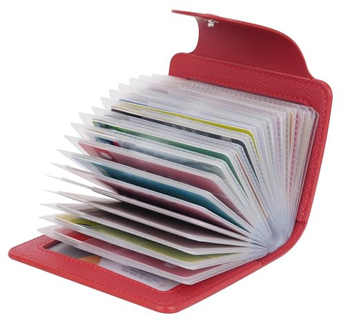 IHIGOGOFA Kreditkartenetui für Damen und Herren Kartenetui - 40 Karten 2 Fenster (Rot)