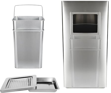 Pattumiera in acciaio inox cestino pattumiera a pedale contenitore rifiuti, Pattumiera in Acciaio Inox con Portacenere per Esterni, Posacenere da Pavimento-24 * 24 * 60 cm 35 L-Argento (1 PZ)