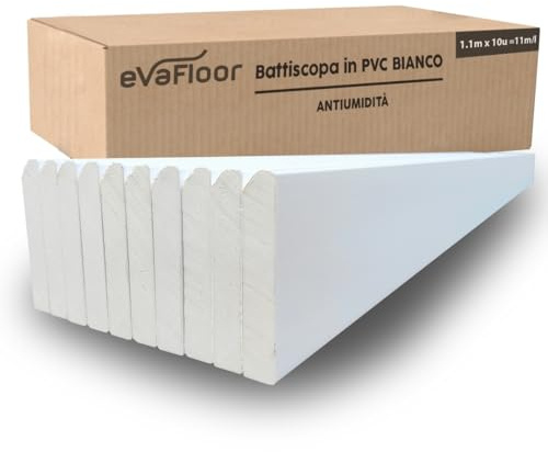 EVAFLOOR - Pack 10 Battiscopa in PVC 110cm | Zoccoletto Battiscopa Bianco Antiumidità | Battiscopa PVC Resistente & Facile da Installare (Bianco - Pack 10)
