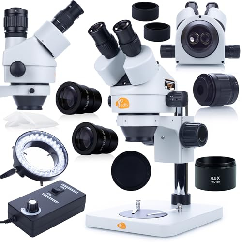 Rosfix Mercury Pro MSMP-T-PS1 – stereomikroskop Trinokulär | 7x45x Zoom | LED-ringljus 56x | 0,5 x Barlow-lins | Exakt utseende