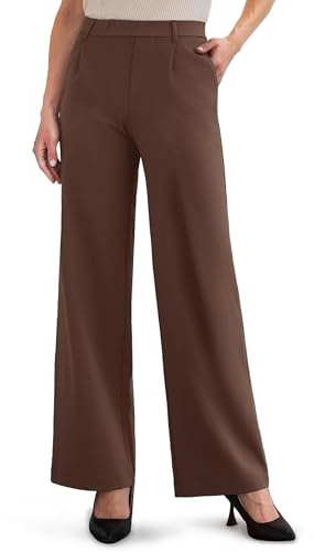 ESOFT Womens Dress Pants Wide Leg Women High Waisted Business Casual Trousers with Pockets Pull On Stretchy Work Pants Coffee L 28 Inseam