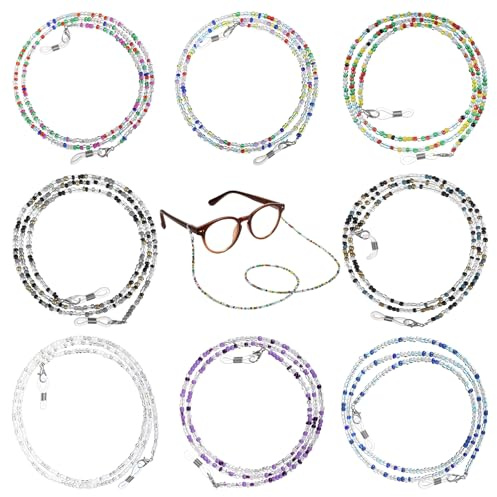 Bremorou 8 Pcs Glasses Lanyard, Glasses Strap, Beaded Eyeglasses Chain, EyeGlasses Chain, Colorful Bead Strap, Eye Holders Around Neck For Women, Beaded Multifunctional Sunglass Straps Necklace