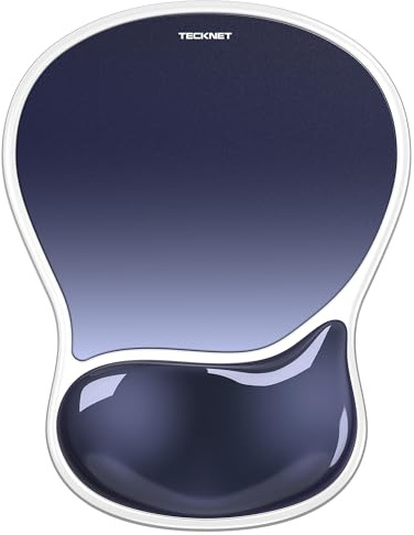 TECKNET Alfombrilla Ergonómica con Reposamuñecas de Gel, Diseño Curvo en Forma de Lágrima, Superficie de PVC Impermeable, Base de PU Antideslizante, Alfombrilla para Ratón Gaming - Color Azul