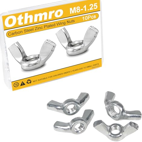 M8 Wing Nuts 10 Pcs M8-1.25mm Metric Steel Wing Nut Twist, M8x1.25 Carbon Steel Zinc Plated Right Hand Butterfly Wingnuts, Hand Twist Secure Fasteners