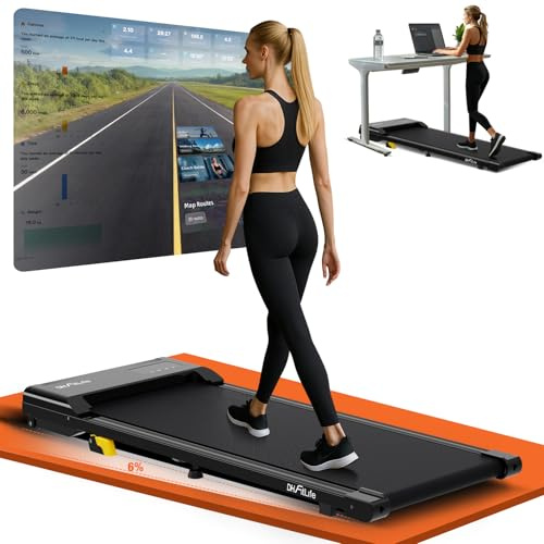 DH FitLife Walking Pad TÜV-testad 1–6 km/h med 6% lutning | Förlängt löpband för hem & kontor | Platssparande skrivbordslöpband med app-styrning | Tyst treadmill för hemmet