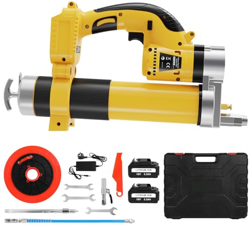 KEATFE Pompa per grasso a batteria 18V, Kit pompa elettrica per grasso con 2 batterie e caricabatterie, motore brushless 8000 PSI, batteria agli ioni di litio 18V 5,5Ah per veicoli e macchine