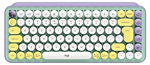 Logitech POP Keys Mechanical Wireless Keyboard with Customisable Emoji Keys, Durable Compact Design, Bluetooth or USB Connectivity, Multi-Device, OS Compatible, QWERTY UK English Layout - Daydream