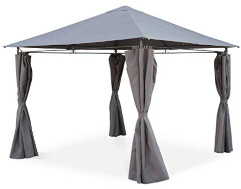 Alice's Garden - Pavillon 3 x 3 m - Elusa - Grau Stoff- Pergola mit Vorhängen, Gartenzelt, Zelt, Festzelt, Party