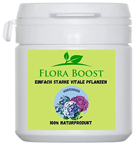 Flora Boost Hortensien Dünger Flora Boost 100g I Für bis zu 100L Gießwasser I Dünger in Pulverform I Blumendünger für Hortensien I Blatt- & Wurzeldünger I 100% natürlicher Pflanzendünger