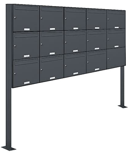 AL Briefkastensysteme 14er Standbriefkasten Standbriefkasten in Anthrazit Grau RAL 7016 14 Fach DIN A4 wetterfest Premium Briefkastenanlage