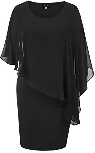 Hanna Nikole Damen Große Größen Elegante Chiffonkleid Stretchy Bleistiftkleid Schwarz XXL