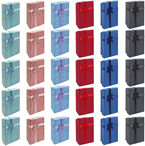 Scatole Regalo,30 Pcs Scatola Regalo con Coperchio Set Scatola Cartone con Coperchio con Fiocco ed Inserto Tessuto,Per Orecchini, Collane, Bracciali ed Anelli