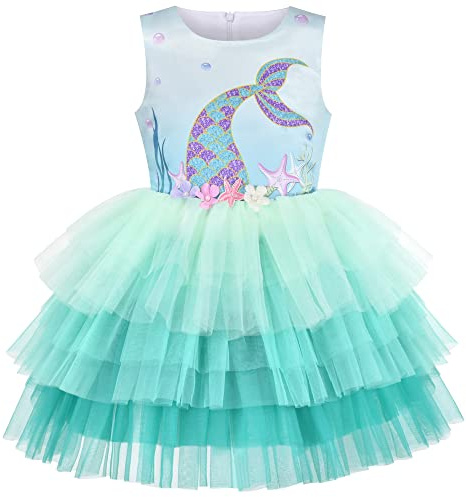 Sunny Fashion Vestido para niña Agua Verde Mar Sirena Gradiente Tutu Tul Fiesta 3 años