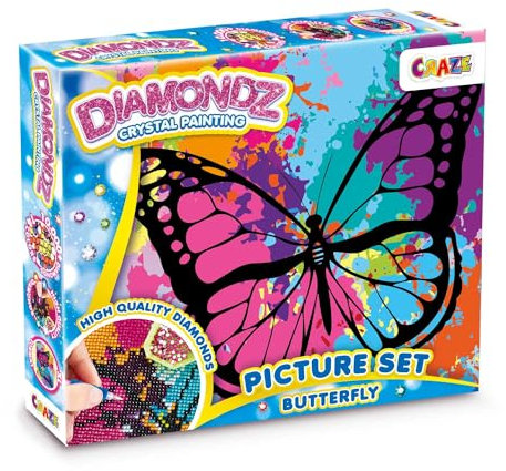 DIAMONDZ CRYSTAL PAINTING Butterfly - Diamond Painting Kinder Schmetterling Set mit Rahmen, DIY Diamant Malerei Bastelset, Mosaikherstellung für Kinder 36x27cm