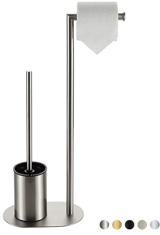 BVL WC Garnitur Geburstetes Nickel, Edelstahl WC Garnitur mit Toilettenpapierhalter, Klobürste WC bürste Klopapierhalter Stehend