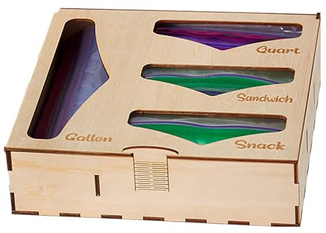 Sandwich Bag Organizer 4 slitsar träkåsar organisatör | Köksväska organisatör, låda organisatör, matpåsar dispenser Whrcy