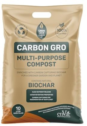 Green Olive Firewood - Carbon Gro Multi-purpose Compost with added Biochar - Mositure Retaining - Natural slow release - Carbon capturing biochar, 10L Bag