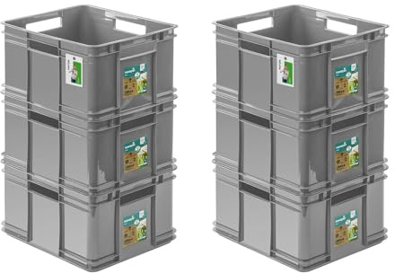 PAFEN 6 cajas apilables Euro de 28 l – 43 x 35 x 24 cm – Eco – Cajas apilables Euro Box Transporte Euro Contenedores de polipropileno gris piedra