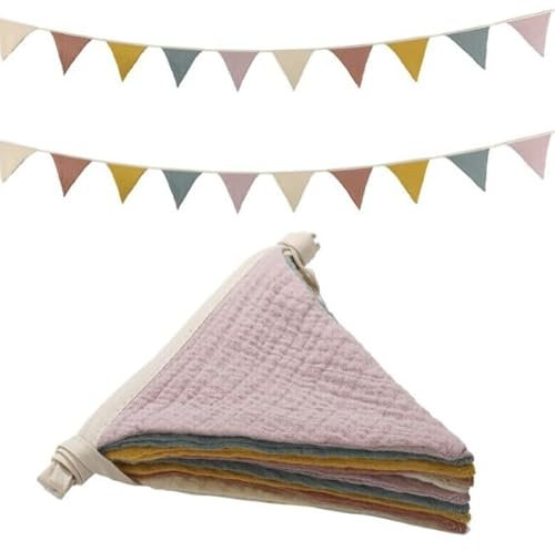 10 PCS Bunte Wimpelkette Stoffgirlande, Wiederverwendbare Wimpelkette, Banner Dekoration Party, Regenbogen Girlande Geburtstag, für Kinderzimmer, Partydekoration