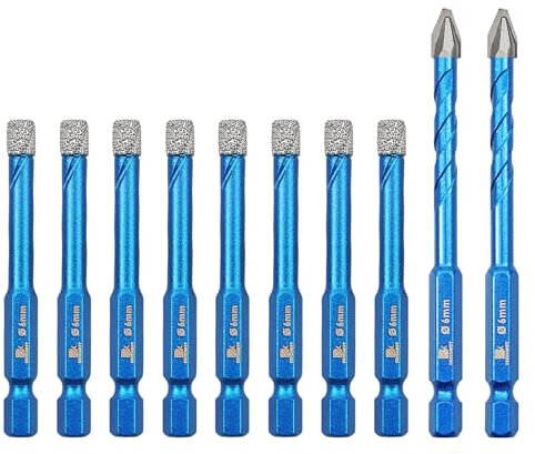 BRSCHNITT Broca de diamante de 1/4 x 8 – Broca con punta de carburo de 1/4 x 2 brocas de mampostería para porcelana, cerámica, vidrio, plástico, granito