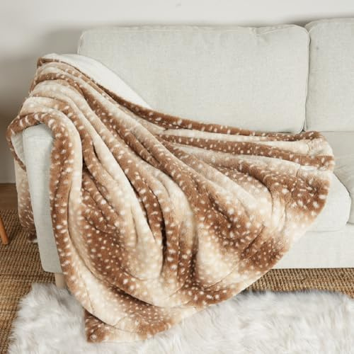 COZY KISS Manta Impermeable de Cama de Perro, Manta de Gato Suave para el Sofá, Cubierta Protectora de Sofá para Perro Grande o Gato, Peluche Lavable (Impresión del Ciervo marrón, 127x150cm)