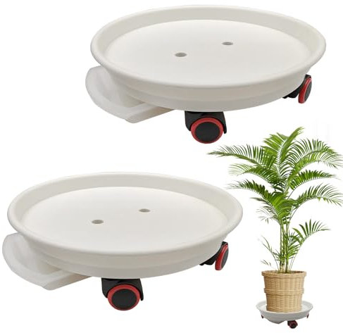 LYFJXX Lot de 2 bacs à plantes avec roulettes, capacité de charge de 50 kg, support de plantes de 35 cm, chariot robuste avec réservoir d'eau (blanc)