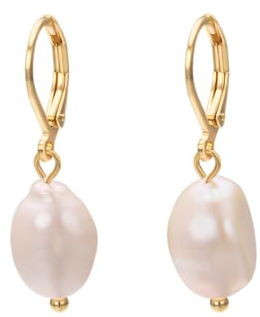 Vissen White Baroque Pearl Drop Earrings For Women Gold Plated Leverback Pearl Earrings Dangle Trendy Jewellery