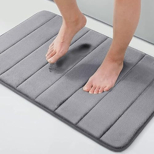 AMFUN 40 x 60 cm Bath Mats,Soft & Comfortable Bath Rug Foot Mat,Super Water Absorption,Non-Slip, Machine Washable Shower Mated for Home & Bathroom Floors-Light Grey