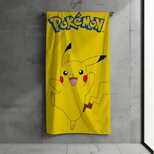 Pokemon Badetuch für Kinder, 70x140cm, 100% Baumwolle, weiches, saugfähiges Pikachu Handtuch, Strandtuch, Geschenkidee, Geschenk für Jungen und Mädchen, Teenager, Fanartikel Pokemon Merch